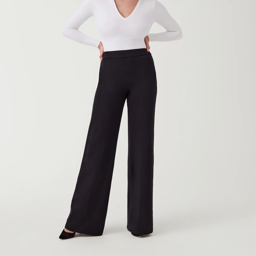 Spanx The Perfect Pant Wide Leg Black Flare Pull On Work Business Pants Large